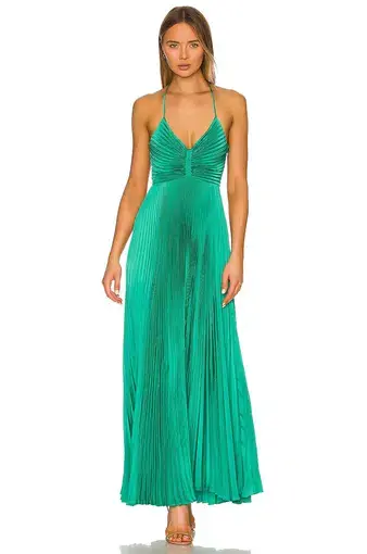 ALC Aries Satin Pleated Dress Viridian Green Size 0