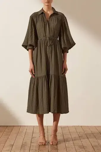 Shona Joy Mila Button Up Tiered Midi Dress Green Size 8