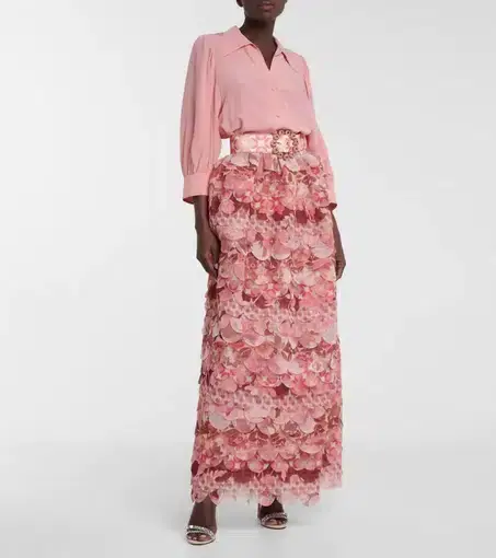 Zimmermann Concert Scalloped Maxi Skirt Pink Print Size 8