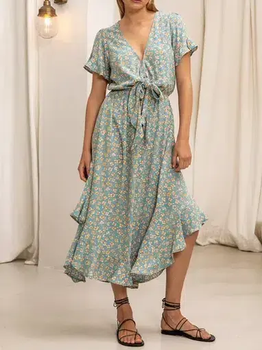 Kivari Nell Tie Front Midi Dress Ditsy Floral Size S