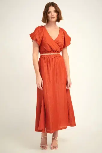 Ginia Carmen Top and Midi Skirt Set Picante Orange Size 10