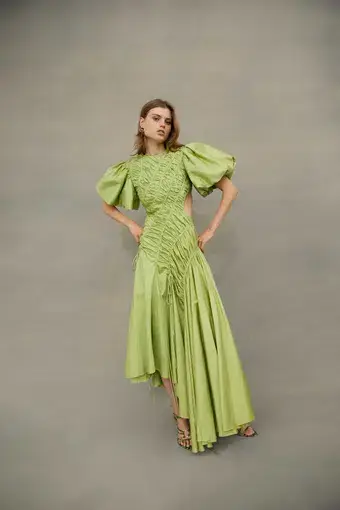 Aje Siren Drawstring Midi Dress Bayleaf Green Size 14