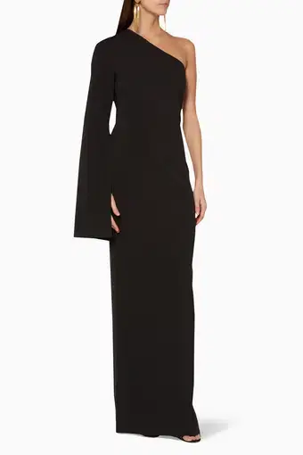 Solace London Ysabel One Shoulder Black Maxi Dress Size 2