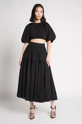 Aje Admiration Lace-Up Cropped Top & Gathered Midi Skirt Set Black Size 10