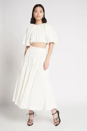 Aje Admiration Lace-Up Cropped Top & Gathered Midi Skirt Set Ivory Size 10