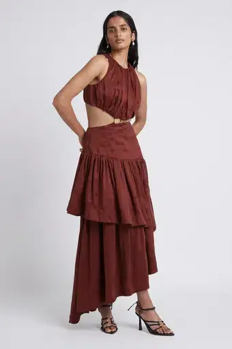 Aje Caliente Cut Out Dress Russet Brown Size 8