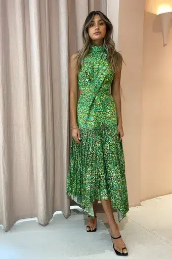 Alemais Phyllis Twist Front Pleat Dress Green Size 14