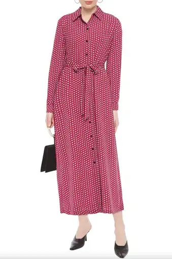 Diane Von Furstenberg Printed Crepe Maxi Shirt Dress Red Size 8