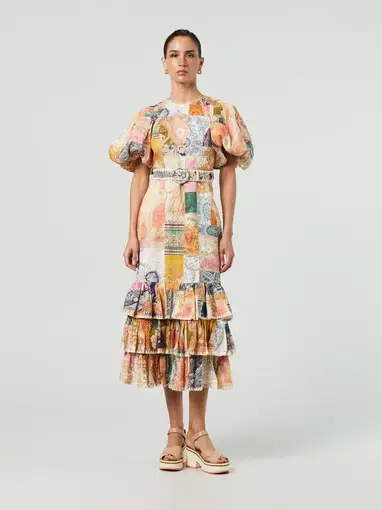 Zimmermann Anneke Ruffle Hem Long Dress Print Size 1/Au 10