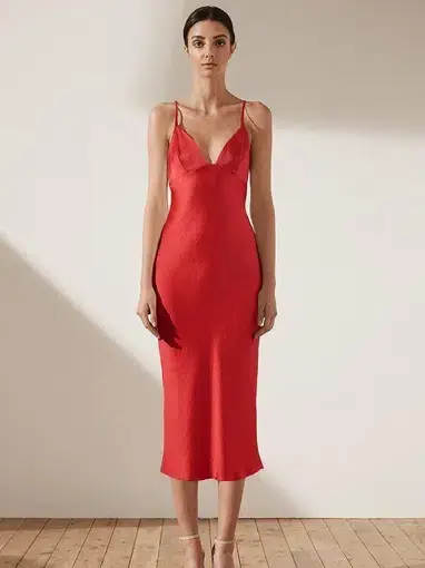 Shona Joy Adonis Bias Slip Midi Dress in Ruby Size 6 