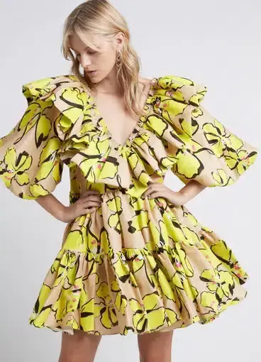 AJE Pelicano Ruffle Mini Dress Citrus Bloom Size 8