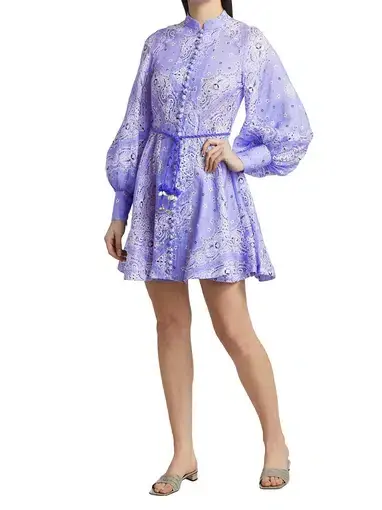 Zimmermann Violet Button Up Mini Dress Cornflower Bandana Size 0