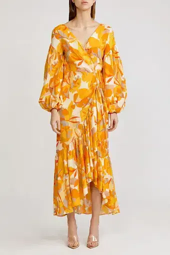 Acler Gallion Dress Yellow Print Size 10