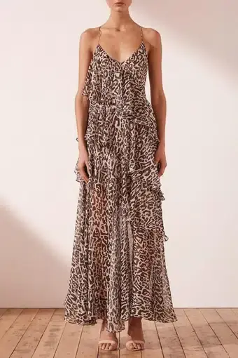 Shona Joy Mariposa Cross Back Maxi Dress Leopard Print Size 10