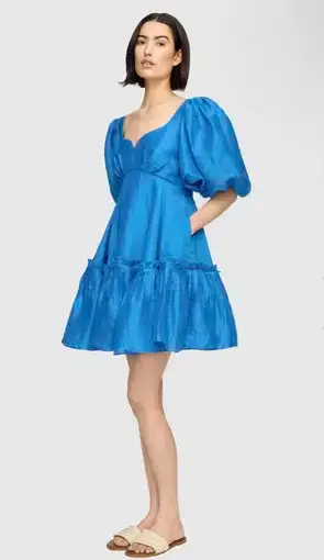 Leo and Lin Electrica Silk Linen Mini Dress Blue Size 10