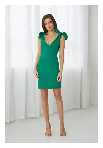 By Johnny V Plunge Bow Shoulder Mini Dress Green Size 10