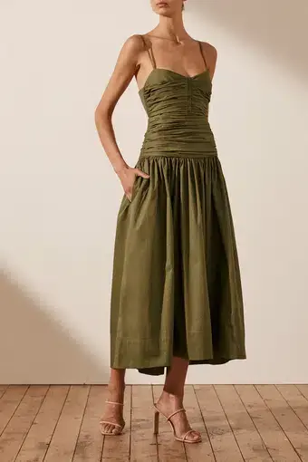 Shona Joy Amaia Ruched Midi Dress Green Size 6