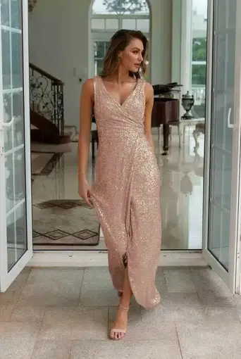 Tania Olsen Alexandria Sequin Dress Blush Size 8 