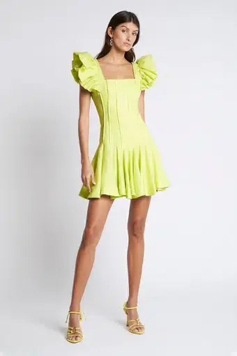 Aje Breathless Frill Sleeve Mini Dress Lime Green Size 10