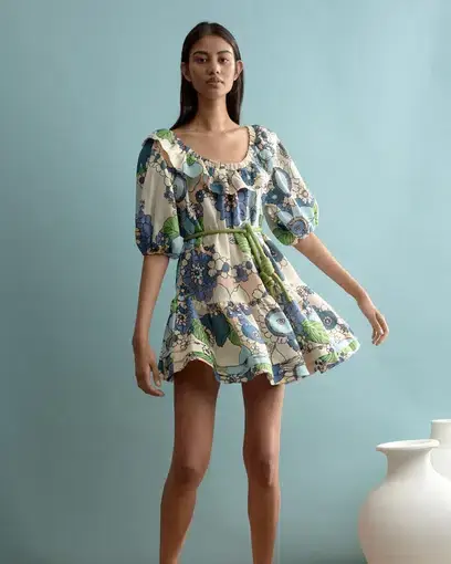 Alemais Farrah Ruffle Mini Dress Print Size 14 