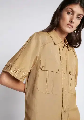Aje Estate Logo Collared Sleeve Shirt Brown Size 8 