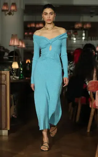 Anna Quan Ribbed Cut Out Dress Midi Dress Blue Size 10