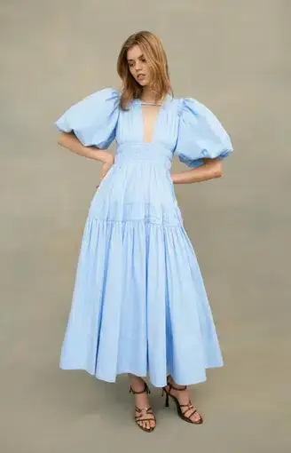 Aje Fallingwater Gathered Midi Dress Blue Size 12