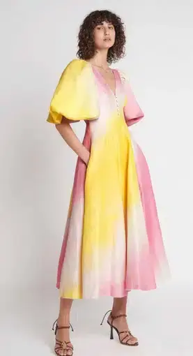 Aje Cloud Burst Midi Dress Tie Dye Pink Size 12