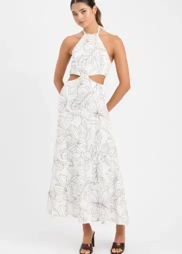 Kookai Lyra Cut Out Midi Dress Print Size 12