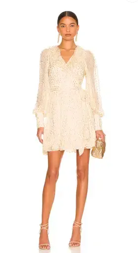 Zimmermann Lurex Wrap Mini Dress White Gold Size 16