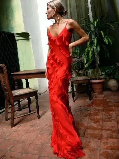 Rat & Boa Cecelia Ruffled Maxi Dress Red Size L