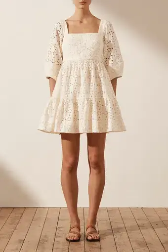 Shona Joy Fryda Linen Square Neck Mini Dress Cream Size 10