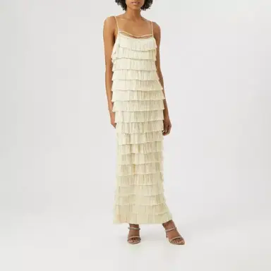 Rachel Gilbert Zayden Fringe Gown Cream Size 1