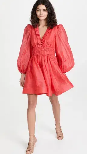 Zimmermann Prima Frill V Neck Mini Dress Red Size 8