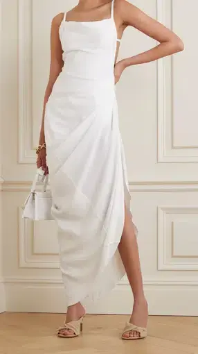 Jacquemus Saudade Asymmetric Draped Twill Dress White Size 10