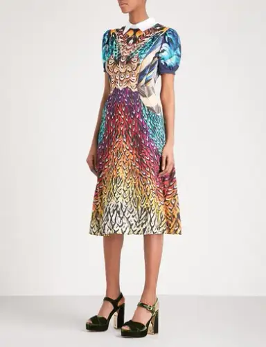 Mary Katrantzou Osprey Silk Dress Feather Print Size 6