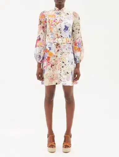Zimmermann Prima Belted Mini Dress Patchwork Floral Size 2