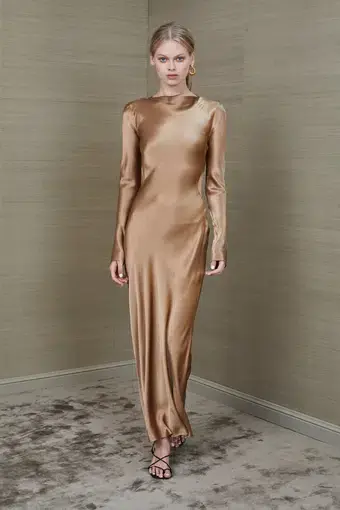 Bec & Bridge Aubrey Long Sleeve Maxi Dress Gold Size 10