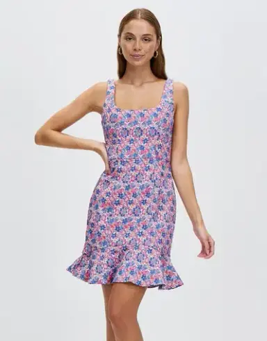 Bariano Azzure Scoop Neck Fit And Flare Mini Dress Print Size 6