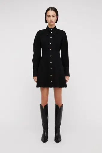Scanlan Theodore Denim Cocoon Sleeve Mini Dress Washed Black Size 6