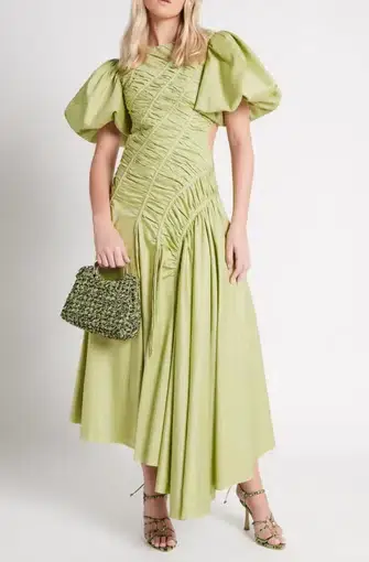 Aje Siren Drawstring Midi Dress Green Size 10