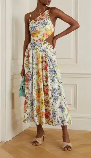 Zimmermann Asymmetric Open Back Floral Midi Dress Print Size 4