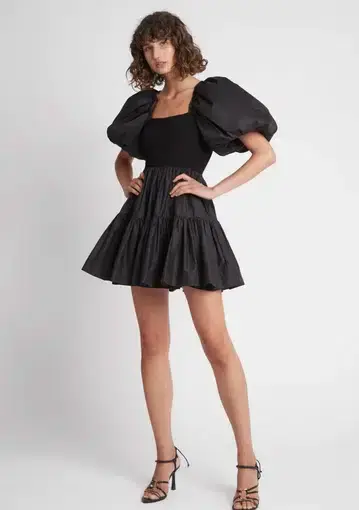 AJE Casa Puff Sleeve Mini Knit Dress Black Size 14