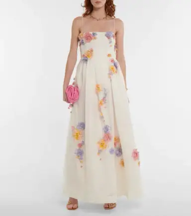 Zimmermann Appliquéd Organza Gown White Floral Size 8