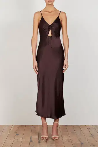 Shona Joy Wright Ruched Bias Slip Dress Brown Size 6