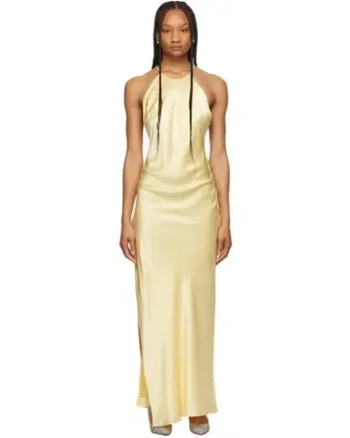 Michael Lo Sordo Hudson Bias Crystalline Maxi Dress Pale Yellow Size 8