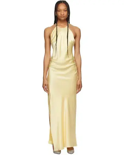 Michael Lo Sordo Hudson Bias Crystalline Maxi Dress Pale Yellow Size 8