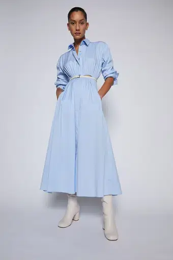 Scanlan Theodore Cotton Gathered Shirt Dress Pale Blue Size 8