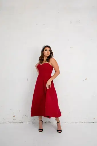 Elle Zeitoune Tara Midi Dress Red Size 14 