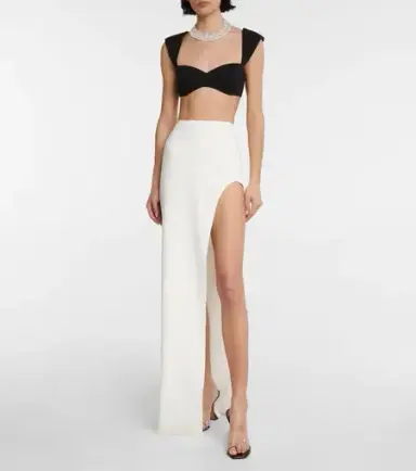 Monot Crepe Bra Top Black & Maxi Skirt White Set Size 0 
